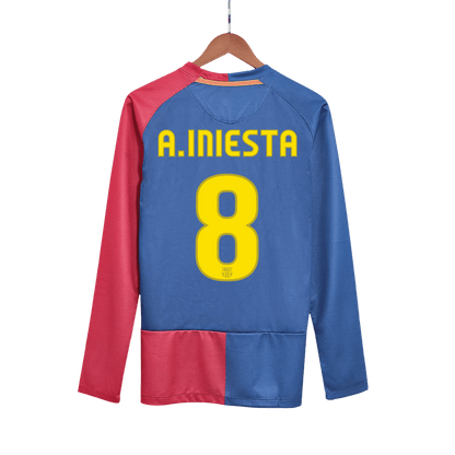 Maillot de football rétro domicile à manches longues pour homme Barcelone UCL UCL Finale 2008/09 A. INIESTA #8