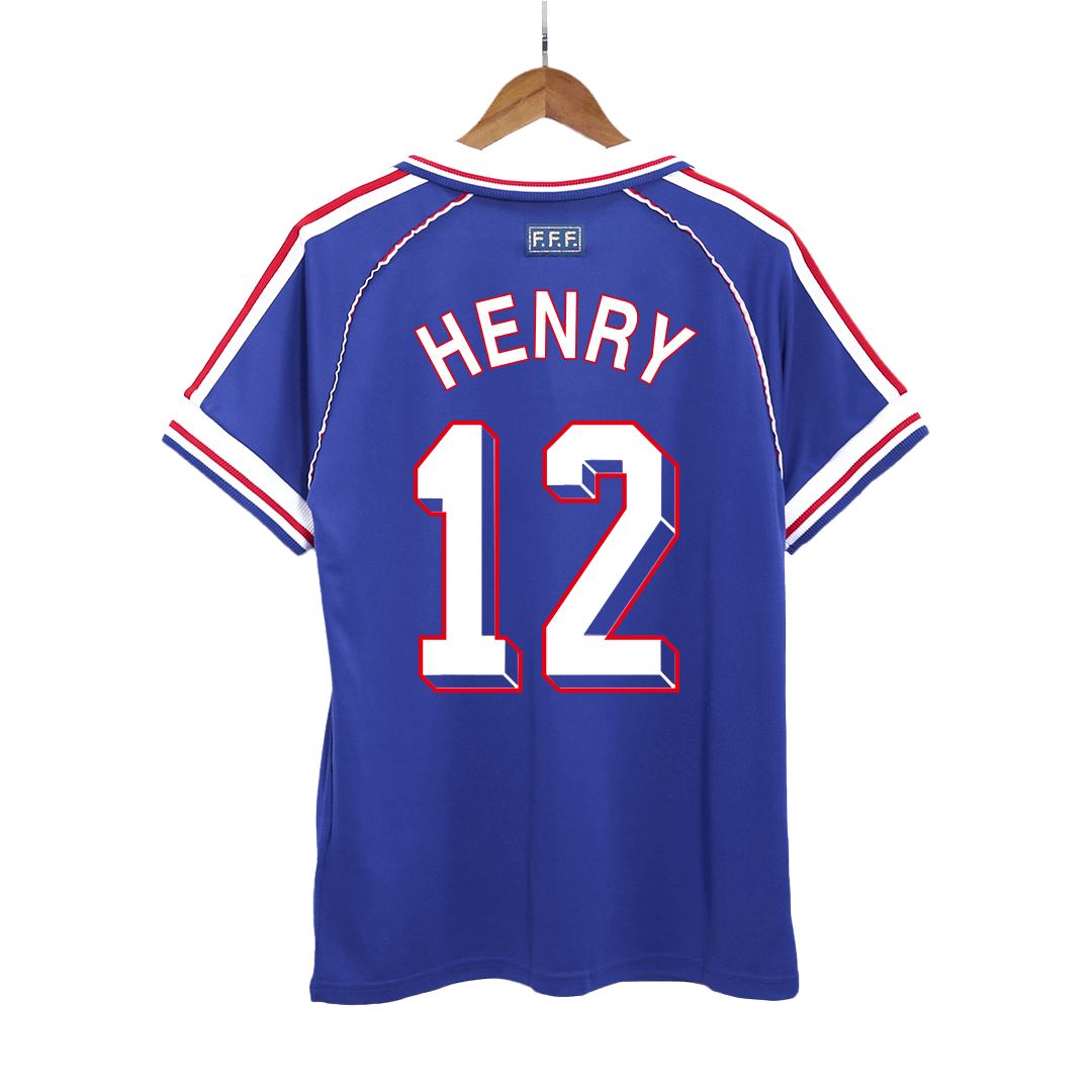 Maillot de football rétro domicile homme France Coupe du Monde 1998 HENRY #12